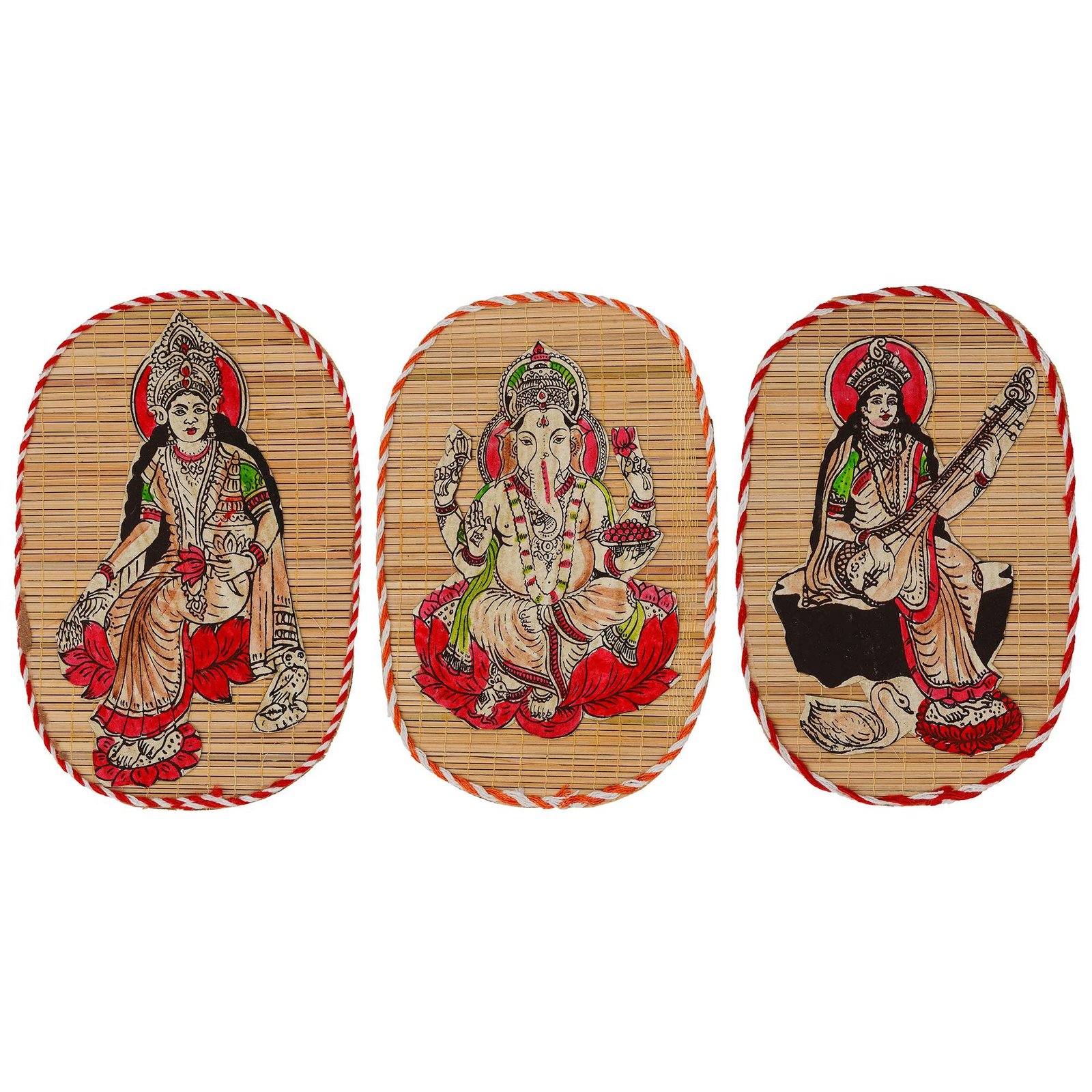 Bamboo Hand Crafted Wall Hangings Of The Trio Of Ganesh Ji, Laxmi Ji And Sarwasti Ji Painting For Home D?cor - Image 2